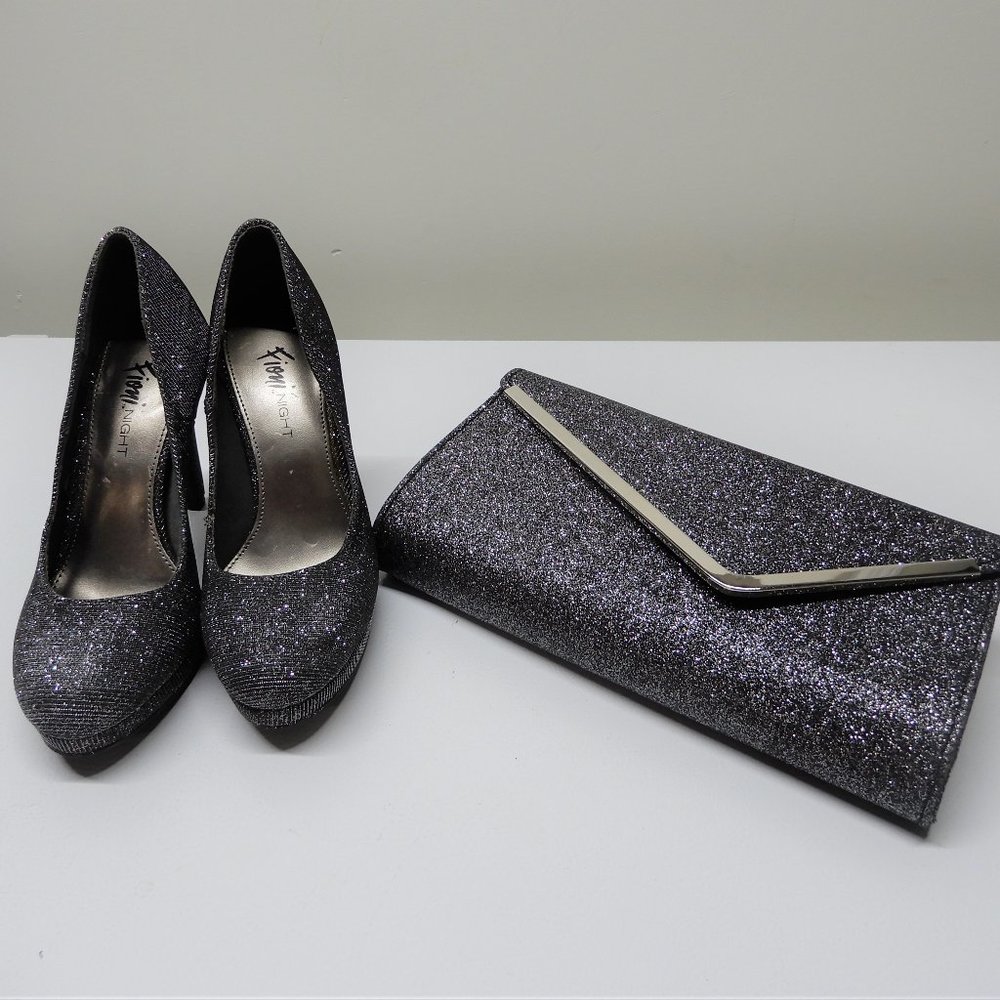 Dark Grey Glitter Shoes in size 5 and Cluch Purse